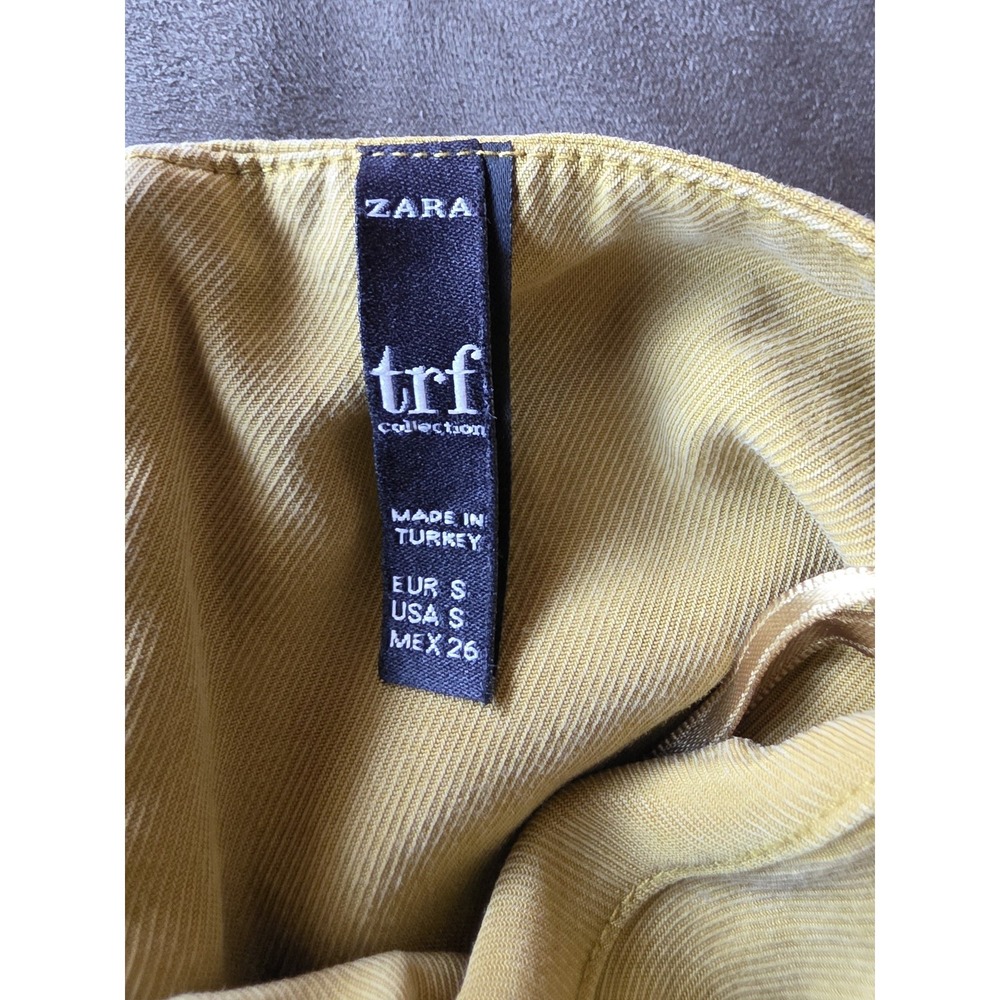 Zara Mini Dress Women S Mustard Yellow Solid Round Neck Short Sleeve Shift - Picture 3 of 5